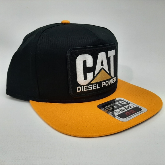 CAT Diesel Power Caterpillar Embroidered Patch Flat Bill Trucker Snapback Black - Picture 3 of 4